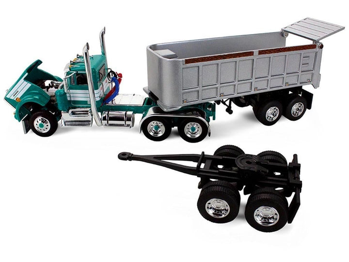 Kenworth W900A Day Cab with 22' Dual End Dump Trailers Turquoise with White Stripes 1/64 Diecast Model by DCP/First Gear image 2