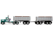 Kenworth W900A Day Cab with 22' Dual End Dump Trailers Turquoise with White Stripes 1/64 Diecast Model by DCP/First Gear image 3