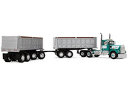 Kenworth W900A Day Cab with 22' Dual End Dump Trailers Turquoise with White Stripes 1/64 Diecast Model by DCP/First Gear image 4