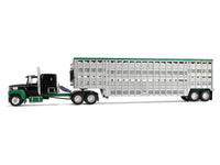 Ford LTL 9000 with 60" Flat Top Sleeper and 45' Wilson Vintage Livestock Trailer Black and Green 1/64 Diecast Model by DCP/First Gear image 3
