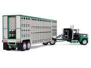 Ford LTL 9000 with 60" Flat Top Sleeper and 45' Wilson Vintage Livestock Trailer Black and Green 1/64 Diecast Model by DCP/First Gear image 4