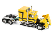 Ford LTL 9000 with 60" Aerodyne Sleeper and 53' Wilson Roadbrute Flatbed Trailer with Covered Wagon Yellow with Black Stripes 1/64 Diecast Model by DCP/First Gear image 2