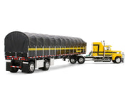 Ford LTL 9000 with 60" Aerodyne Sleeper and 53' Wilson Roadbrute Flatbed Trailer with Covered Wagon Yellow with Black Stripes 1/64 Diecast Model by DCP/First Gear image 4