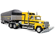 Ford LTL 9000 with 60" Aerodyne Sleeper and 53' Wilson Roadbrute Flatbed Trailer with Covered Wagon Yellow with Black Stripes 1/64 Diecast Model by DCP/First Gear image 5
