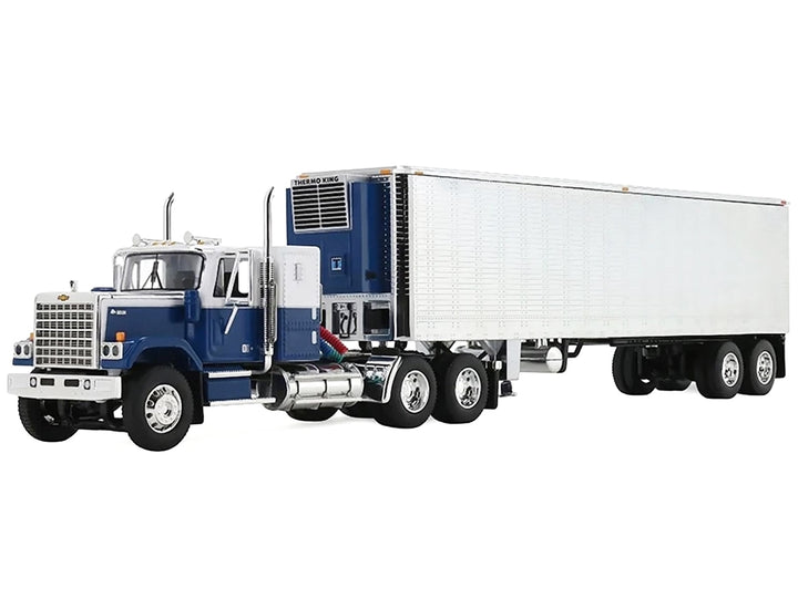 Chevrolet Bison with 34" Flat Top Sleeper & 40' Vintage Trailer with Reefer Blue and White 1/64 Diecast Model by DCP/First Gear image 2