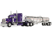 Peterbilt 379 with 63" Mid-Roof Sleeper and Polar Deep Drop Trailer Wild Orchid Purple with Black Stripes 1/64 Diecast Model by DCP/First Gear image 2