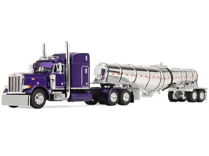 Peterbilt 379 with 63" Mid-Roof Sleeper and Polar Deep Drop Trailer Wild Orchid Purple with Black Stripes 1/64 Diecast Model by DCP/First Gear image 2