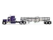 Peterbilt 379 with 63" Mid-Roof Sleeper and Polar Deep Drop Trailer Wild Orchid Purple with Black Stripes 1/64 Diecast Model by DCP/First Gear image 4