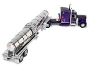 Peterbilt 379 with 63" Mid-Roof Sleeper and Polar Deep Drop Trailer Wild Orchid Purple with Black Stripes 1/64 Diecast Model by DCP/First Gear image 5