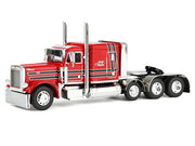 Peterbilt 379 with 63" Flat Top Sleeper and Fontaine Magnitude Lowboy Trailer with Fliptail "Anty Trucking & Rigging" Red with Black Stripes 1/64 Diecast Model by DCP/First Gear image 2