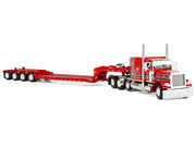 Peterbilt 379 with 63" Flat Top Sleeper and Fontaine Magnitude Lowboy Trailer with Fliptail "Anty Trucking & Rigging" Red with Black Stripes 1/64 Diecast Model by DCP/First Gear image 4