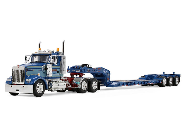 Kenworth W900L Day Cab and Fontaine Magnitude Lowboy Trailer "Sid Kamp" Blue and Light Blue Two-Tone 1/64 Diecast Model by DCP/First Gear image 2