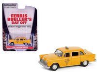 Yellow 1980 Checker taxi and Ferris Bueller's Day Off packaging, GreenLight 1:64 62030C.