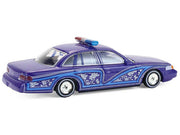 1992 Ford Crown Victoria Lowrider Blue with Graphics and Lightbar "California Lowriders" Series 7 1/64 Diecast Model Car by Greenlight image 4