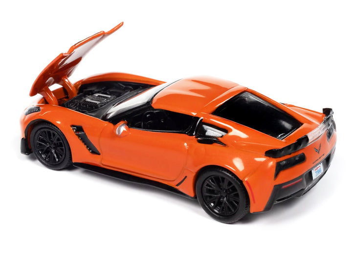 2019 Chevrolet Corvette Z06 Sebring Orange with Black Hood "Sports Cars" Series 1/64 Diecast Model Car by Auto World image 2