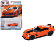 2019 Chevrolet Corvette Z06 Sebring Orange with Black Hood "Sports Cars" Series 1/64 Diecast Model Car by Auto World image 3