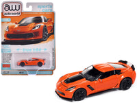 2019 Chevrolet Corvette Z06 Sebring Orange with Black Hood "Sports Cars" Series 1/64 Diecast Model Car by Auto World image 3
