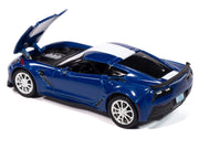 2018 Chevrolet Corvette Grand Sport Admiral Blue with White Stripe "Sports Cars" Series 1/64 Diecast Model Car by Auto World image 3