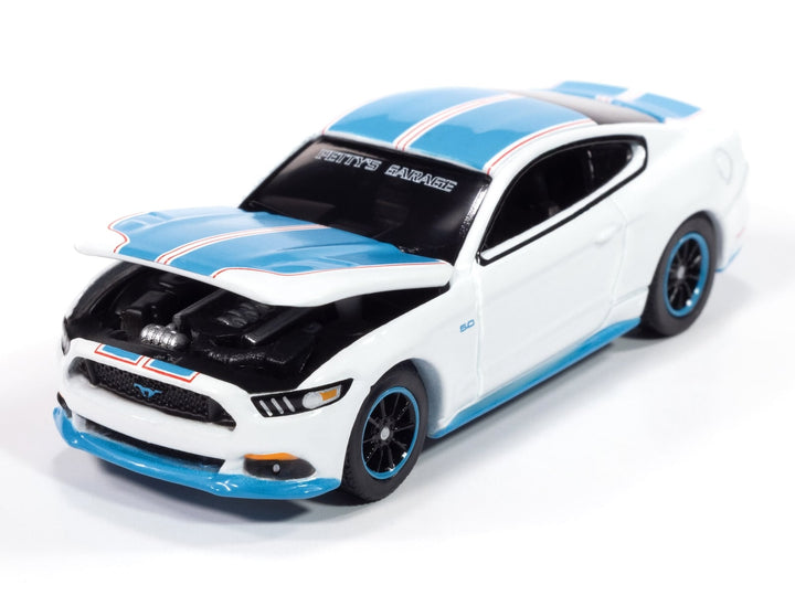 2016 Ford Mustang GT King Premier Edition "Petty's Garage" Oxford White with Petty Blue Stripes "Modern Muscle" Series 1/64 Diecast Model Car by Auto World image 2