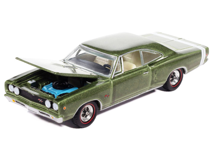 1968 Dodge Coronet R/T Medium Green Metallic with White Interior "Vintage Muscle" Series 1/64 Diecast Model Car by Auto World image 2