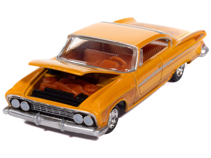 1961 Dodge Dart Phoenix Lowrider Mango Smoothie Metallic with Graphics and Orange Interior "Vintage Muscle" Series 1/64 Diecast Model Car by Auto World image 2