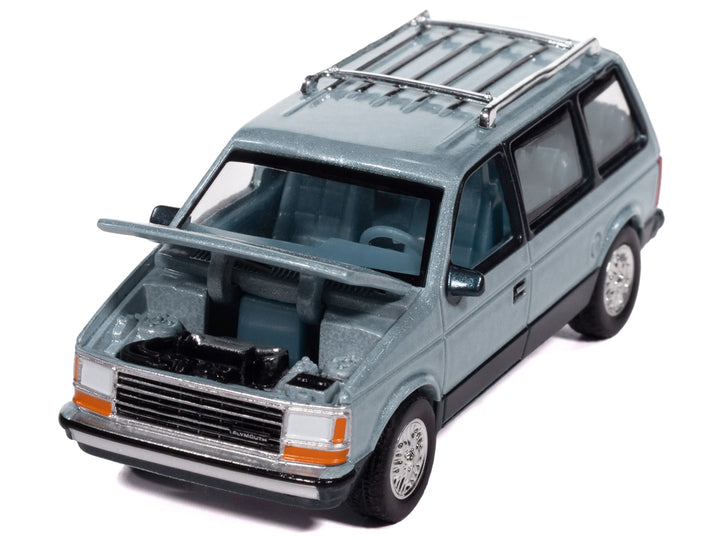 1987 Plymouth Voyager Van Ice Blue Metallic and Twilight Blue Metallic 2-Tone with Blue Interior "Mighty Minivans" Series 1/64 Diecast Model Car by Auto World image 2