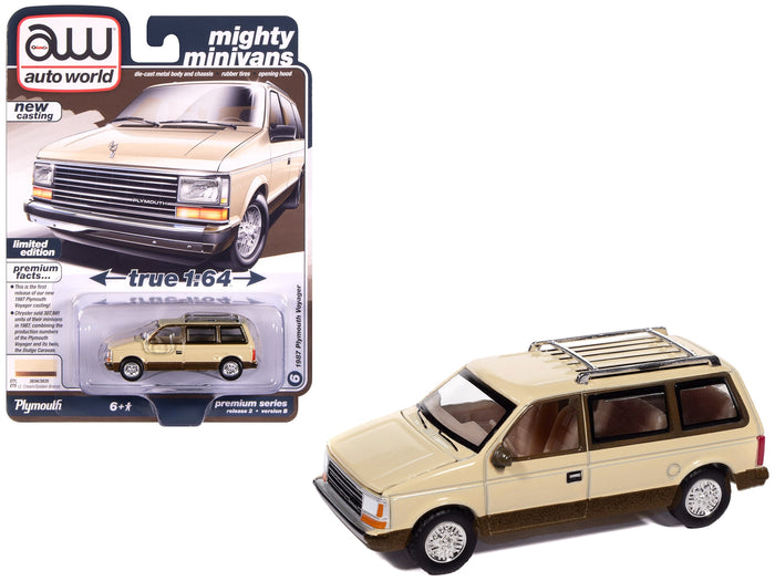 1987 Plymouth Voyager Van Light Cream and Golden Bronze Metallic 2-Tone "Mighty Minivans" Series 1/64 Diecast Model Car by Auto World