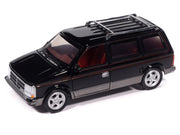1989 Dodge Caravan Turbo Van Black with Red Stripes and Interior "Mighty Minivans" Series 1/64 Diecast Model Car by Auto World image 2