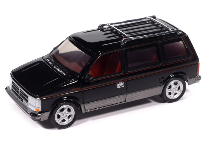 1989 Dodge Caravan Turbo Van Black with Red Stripes and Interior "Mighty Minivans" Series 1/64 Diecast Model Car by Auto World image 2