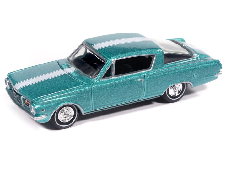 1965 Plymouth Barracuda Formula S Turquoise Metallic with White Stripe "Vintage Muscle" Series 1/64 Diecast Model Car by Auto World image 2