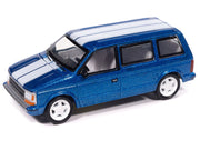 1989 Plymouth Voyager Turbo Van Daytona Blue Metallic with White Stripes and Interior "Mighty Minivans" Series 1/64 Diecast Model Car by Auto World image 2