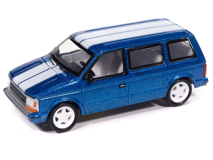1989 Plymouth Voyager Turbo Van Daytona Blue Metallic with White Stripes and Interior "Mighty Minivans" Series 1/64 Diecast Model Car by Auto World image 2