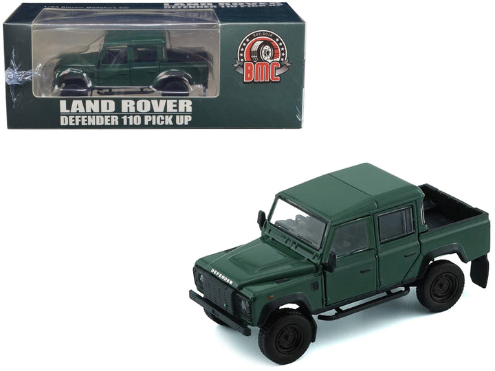 Land Rover Defender 110 Pickup Truck Green with Extra Wheels 1/64 Diecast Model Car by BM Creations image 2