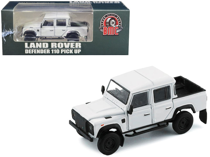Land Rover Defender 110 Pickup Truck White with Extra Wheels 1/64 Diecast Model Car by BM Creations image 2