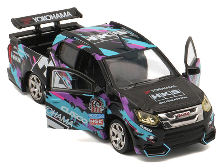 Isuzu D-Max Lowrider Pickup Truck RHD (Right Hand Drive) "HKS" Black with Graphics "Thailand Diecast Expo 2025" 1/64 Diecast Model Car by BM Creations image 2