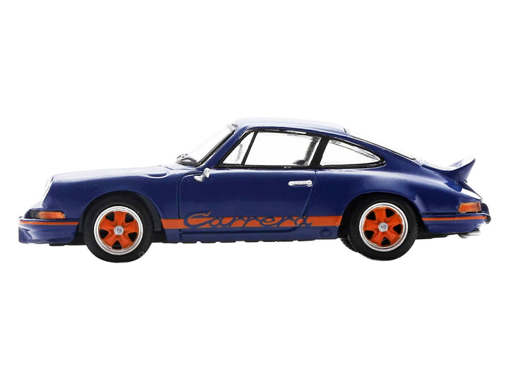 1973 Porsche 911 RS 2.7 Blue with Orange Stripes 1/64 Model Car by Spark image 2