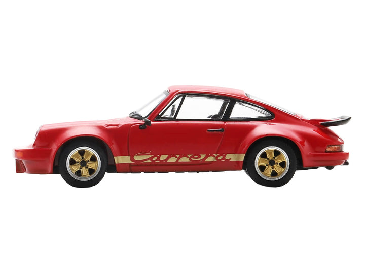 1974 Porsche 911 Carrera RS 3.0 Red with Gold Stripes 1/64 Model Car by Spark image 2