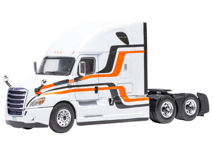 2018 Freightliner Cascadia Truck Tractor White with Black and Orange Stripes 1/64 Diecast Model by IXO Models image 2
