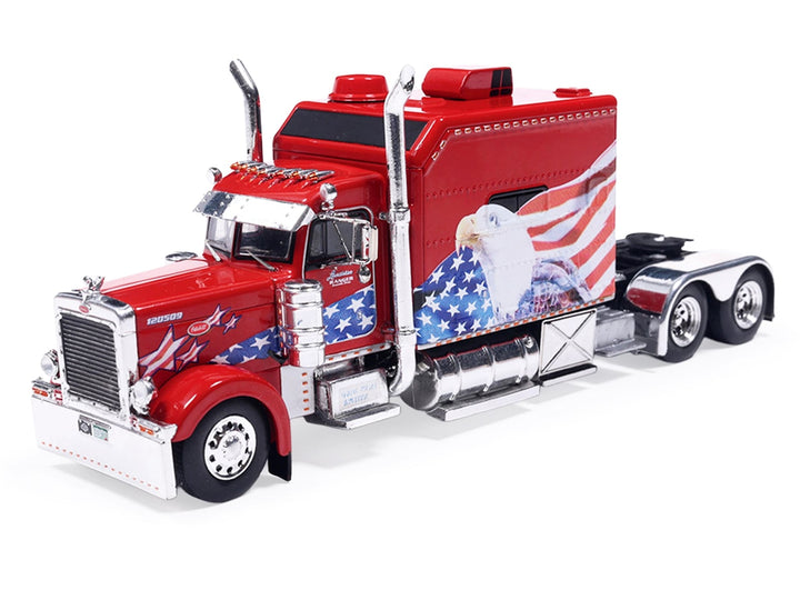 2002 Peterbilt 379 Custom Truck Tractor Red with Patriotic Graphics 1/64 Diecast Model by IXO Models image 2