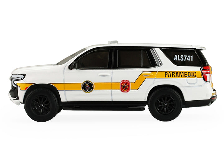 2024 Chevrolet Tahoe "Montgomery County Maryland Fire & Rescue Bethesda-Chevy Chase Rescue Squad" White with Yellow Stripes "Fire & Rescue" Series #5 1/64 Diecast Model Car by Greenlight image 2