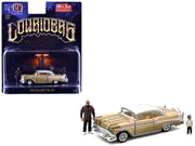 1956 Chevrolet Bel Air Lowrider Gold Metallic with Gold Interior and White Top with 2 Figures Limited Edition to 4400 pieces Worldwide 1/64 Diecast Model Car by M2 Machines
