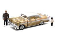 1956 Chevrolet Bel Air Lowrider Gold Metallic with Gold Interior and White Top with 2 Figures Limited Edition to 4400 pieces Worldwide 1/64 Diecast Model Car by M2 Machines image 2