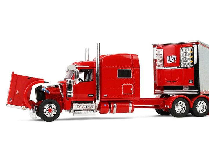 Peterbilt 589 with 78" Mid-Roof Sleeper and 53' Utility Trailer with Reefer "Blackjack Express LLC" Red "Big Rigs" Series II #6 1/64 Diecast Model by DCP/First Gear image 2
