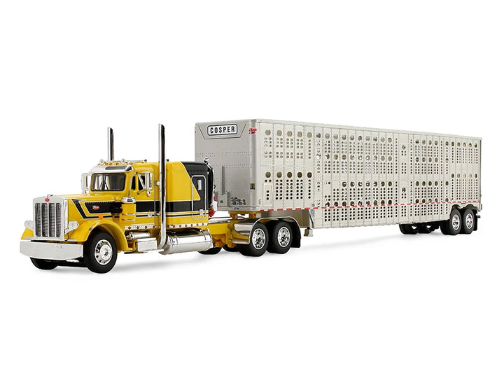 Peterbilt 359 with 63" Flat Top Sleeper & Wilson Silverstar Livestock Trailer "Red's Favorites - Hank Cosper" Yellow with Black Stripes 1/64 Diecast Model by DCP/First Gear image 2