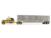 Peterbilt 359 with 63" Flat Top Sleeper & Wilson Silverstar Livestock Trailer "Red's Favorites - Hank Cosper" Yellow with Black Stripes 1/64 Diecast Model by DCP/First Gear image 3