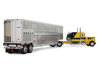 Peterbilt 359 with 63" Flat Top Sleeper & Wilson Silverstar Livestock Trailer "Red's Favorites - Hank Cosper" Yellow with Black Stripes 1/64 Diecast Model by DCP/First Gear image 4
