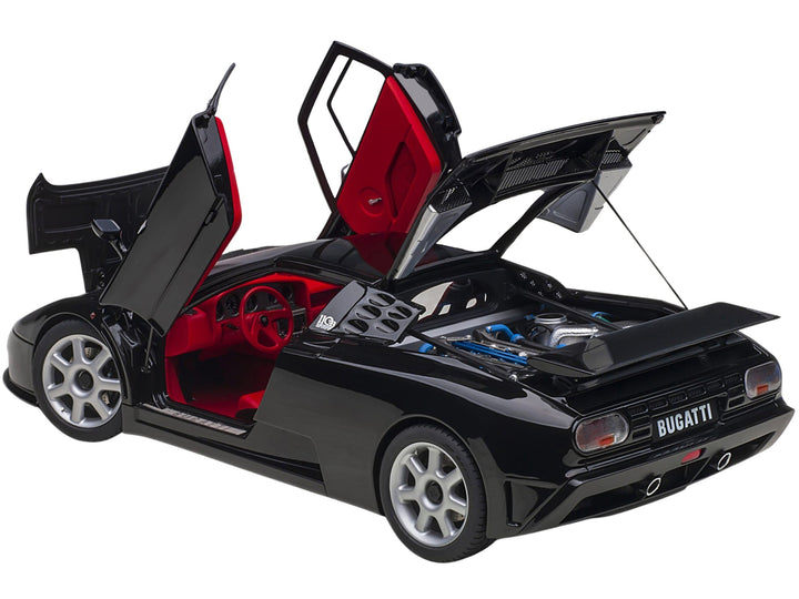 Bugatti EB110 SS Super Sport Nero Vernice Black with Red Interior and Silver Wheels 1/18 Model Car by Autoart image 2