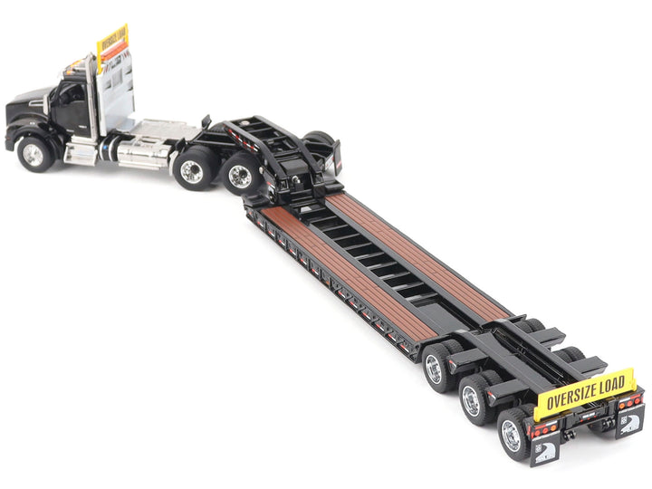 Kenworth T880 SBFA Tridem Truck with Trail King HDG Lowboy Trailer Black "Transport Series" 1/50 Diecast Model by Diecast Masters image 2