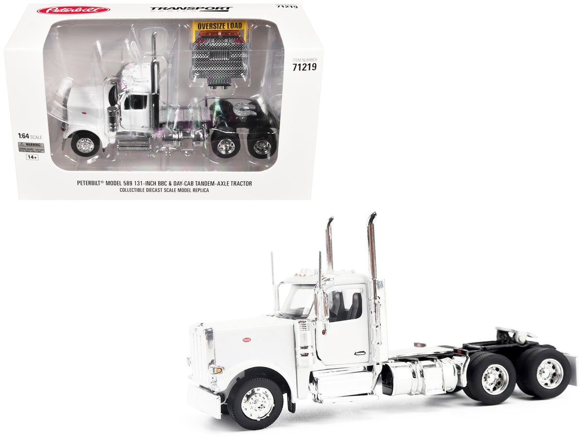 Peterbilt 589 Tandem-Axle Legendary Package Truck Tractor with Day Cab White "Transport Series" 1/64 Diecast Model by Diecast Masters
