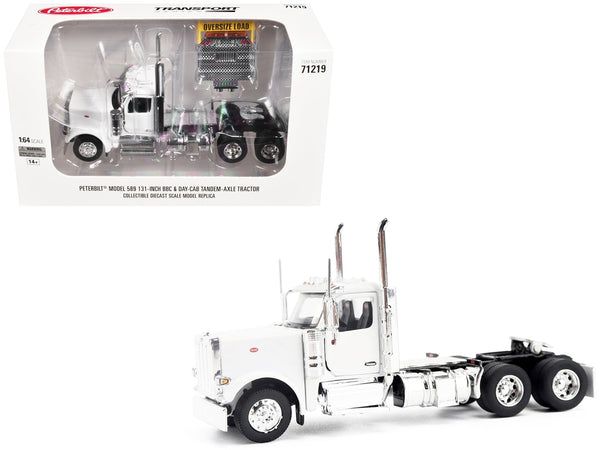 Peterbilt 589 Tandem-Axle Legendary Package Truck Tractor with Day Cab White "Transport Series" 1/64 Diecast Model by Diecast Masters